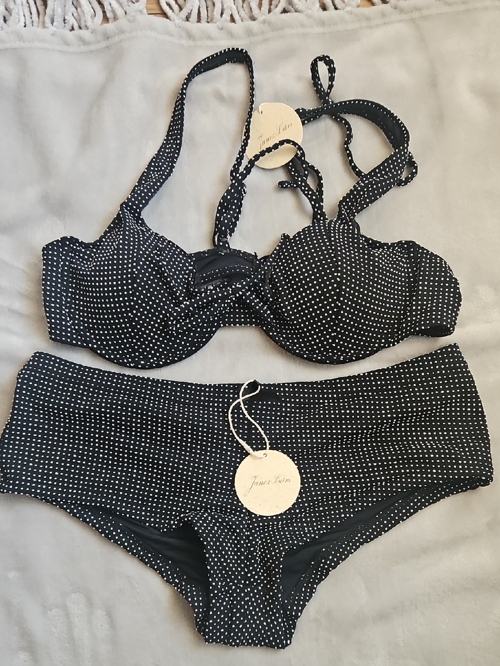 Men Swim Briefs - Black with White Dot Pattern